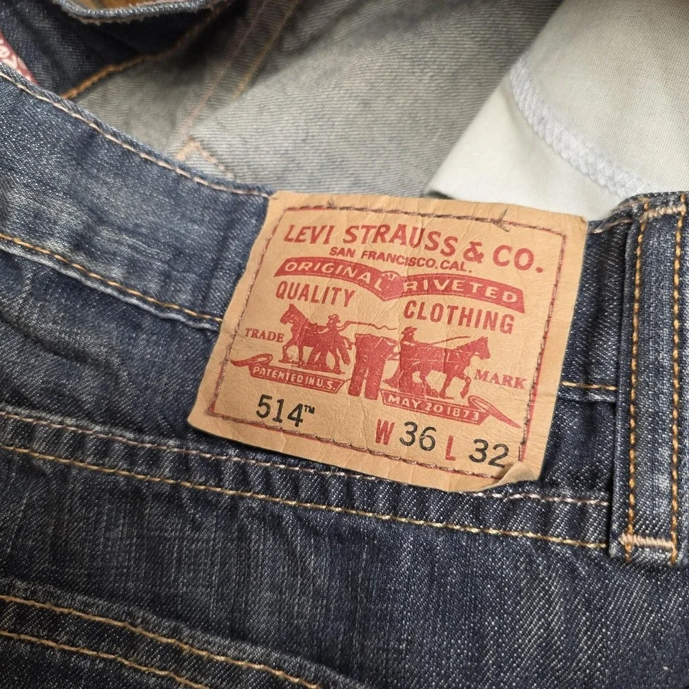 Levis 514 Jeans Mens 36x32 Blue Medium Wash Slim Straight Denim Classic Casual